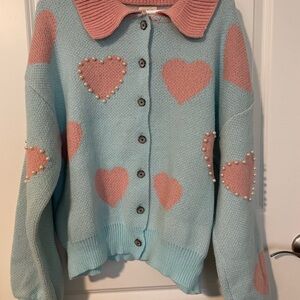 Pink Heart Patterned Sweater POL